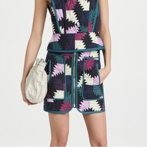 Isabel Marant Etoile- Hamlin Multicolored Patchwork Quilted Zipper Mini Skirt